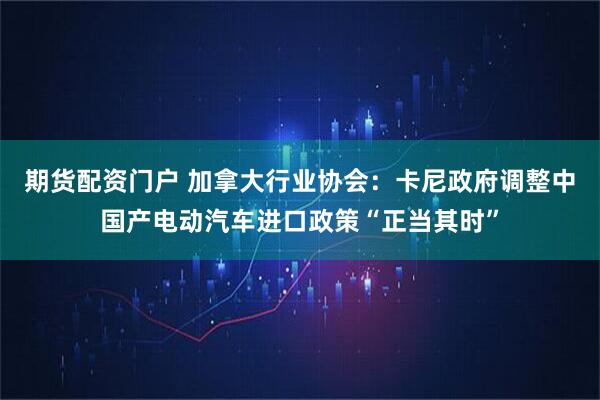 期货配资门户 加拿大行业协会：卡尼政府调整中国产电动汽车进口政策“正当其时”